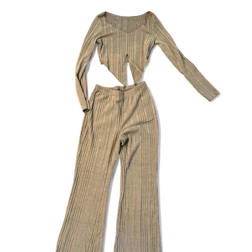 SHEIN Green Ribbed Knit Cutout Jumpsuit